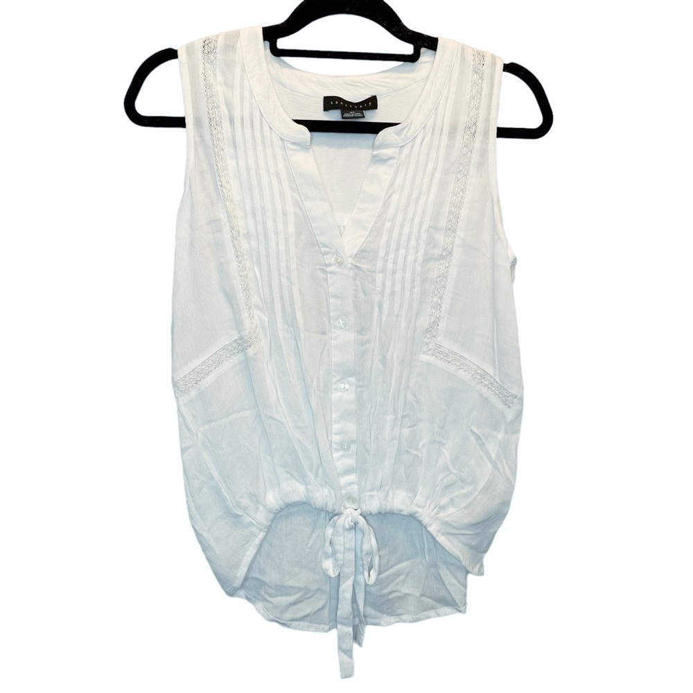 Sanctuary Savannah Shell Sleeveless Top White Button & Tie Front XS New - Picture 2 of 6